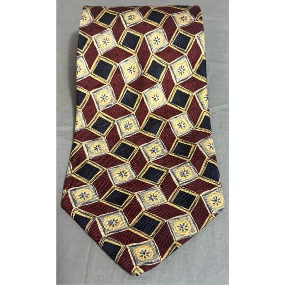 ROBERT TALBOTT Geometric Silk Tie Hand Sewn Red Yellow USA Made - Picture 3 of 9